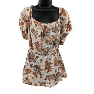 Sweet Rain Paisley Peplum Top Women Size 2X Peasant Ruffle Festival Western Boho